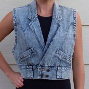 Vintage Acid Wash Denim Vest Small